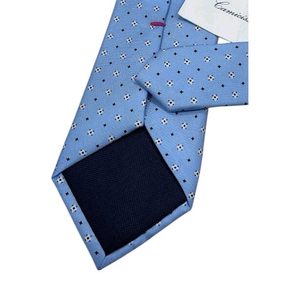 NEW CAMICISSIMA Men's 100% Silk Necktie LUXURY Tie XL Blue Geometric W:3" - Picture 7 of 7